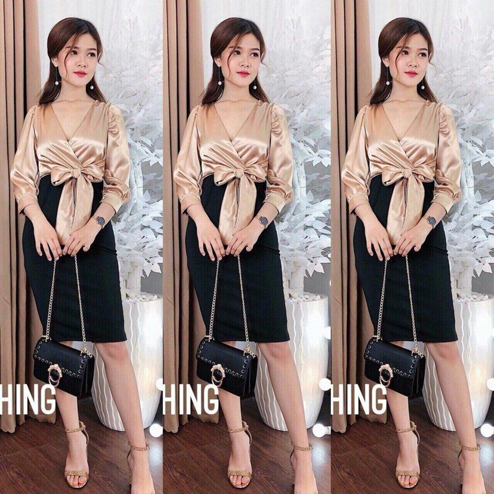 Đầm Body Vai Bồng Phối Nơ FashionKenKen