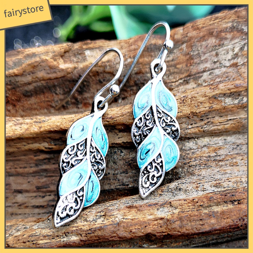 Khuyên tai dáng dài mặt hình lông chim công phong cách Vintage sang trọng