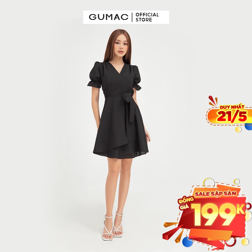 [Mã MABR07062 giảm 8% tối đa 50K đơn từ 249K] Đầm xòe nữ đắp tà nơ eo GUMAC thiết kế trẻ trung đủ màu DB452