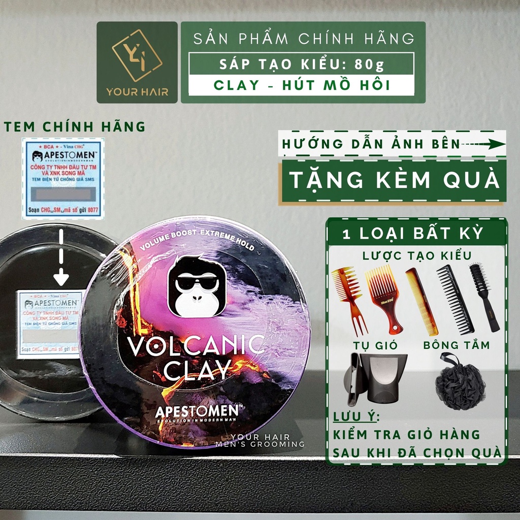 [Tặng Lược] Sáp vuốt tóc APESTOMEN Volcanic Clay - 80g - Bản mới nhất - Có tem chính hãng SMS