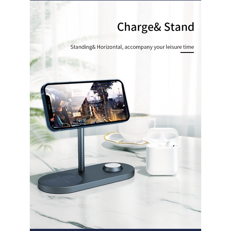 Đế sạc 3 in 1 iphone - airpod - applewatch chính hãng Wiwu X23 Power Air Wireless Charger 15w