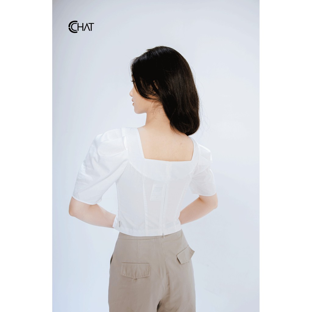 [Mã WABRWA8 giảm 15% đơn 99k] CCHAT Áo croptop nhún ngực cổ U