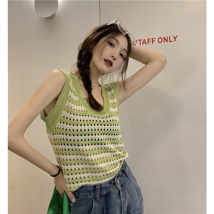 Áo Dệt Kim Sát Nách Cổ Chữ U Dáng Ôm Thời Trang Phong Cách Hàn Quốc Cho Nữ