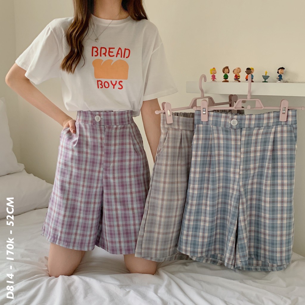 Quần Short Kẻ Cạp Khuy Lưng Chun - Mã Số: D814