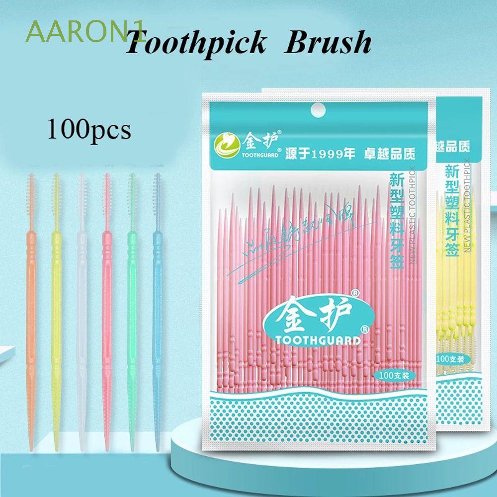 Set 100 Bàn Chải Kẽ Răng AARON1 Hai Đầu Bằng Nhựa Siêu Mềm Nhiều Màu Sắc Dùng Một Lần