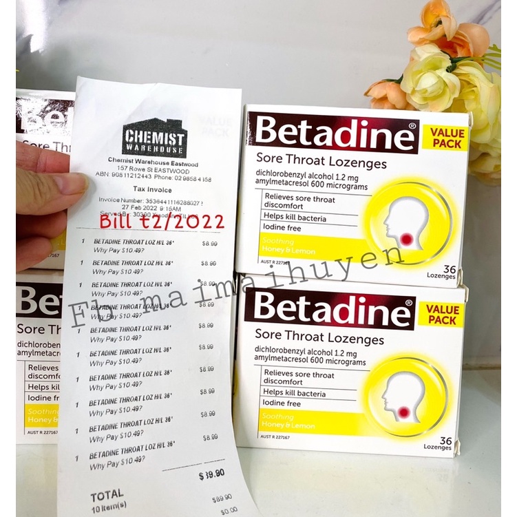 Viên ngậm giảm ho, giảm đau rát họng Betadine hộp 36v