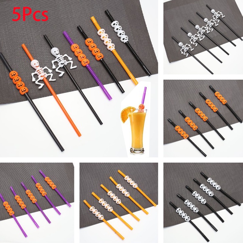 Halloween Party Drink Straws Halloween Decor Supply Skeleton Skull Pumpkin