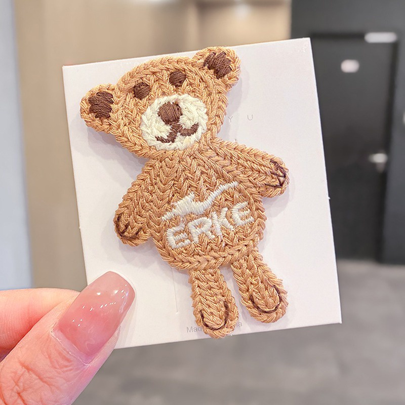 Kẹp Tóc Dệt Kim Họa Tiết Gấu/Thỏ Hoạt Hình Chống Trượt Xinh Xắn Cho Bé Gái