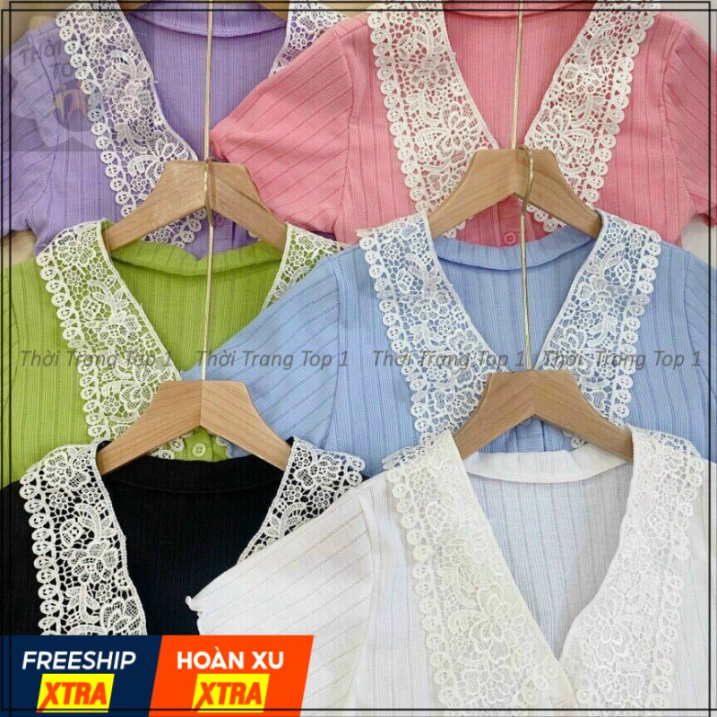 Áo Crotop Ôm Body,Áo Croptop Nữ Cổ Ren Thêu Cực Xinh,Vải Dày Dặn,Chất Mịn Không Xù | BigBuy360 - bigbuy360.vn