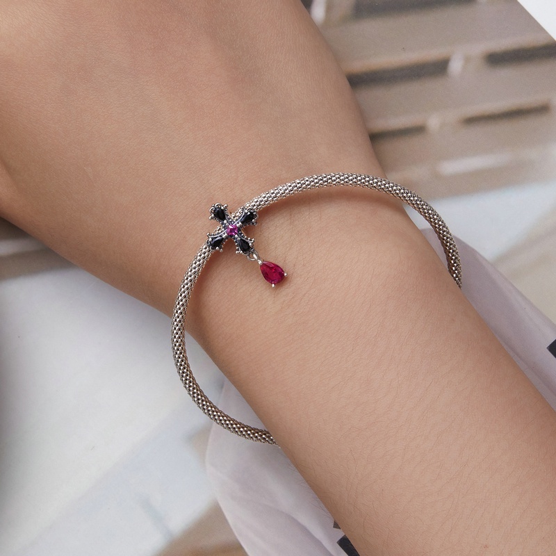 BAMOER Hạt Xâu Chuỗi bạc 925 Hình Hoa Hồng Đen