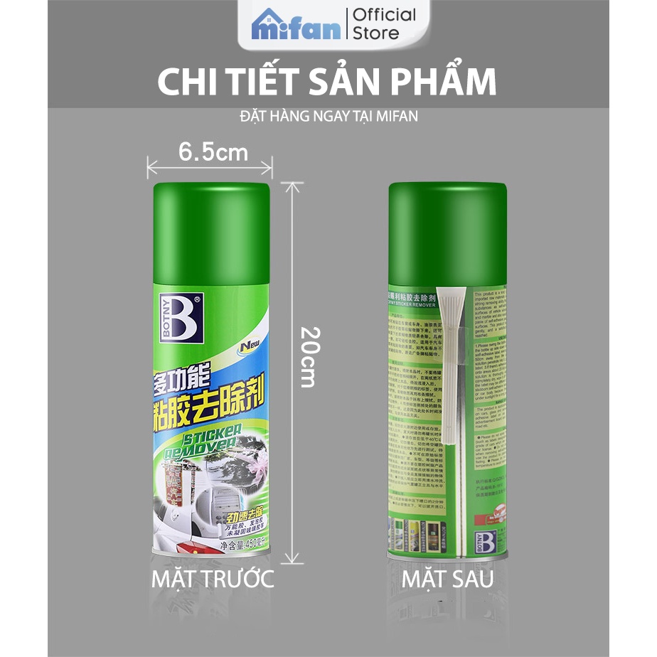 Bình Xịt Tẩy Keo Băng Dính BOTNY Sticker Remover - Làm sạch vết băng dính keo dán mọi bề mặt - MIFAN HÀNG CHÍNH HÃNG