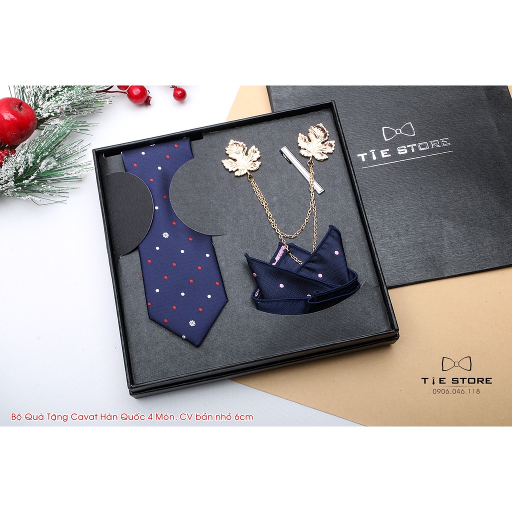[ QUÀ TẶNG ] Cavat Bộ Cao Cấp Hàn Quốc 4 món Phụ Kiện - Full box kèm túi xách, xanh họa tiết