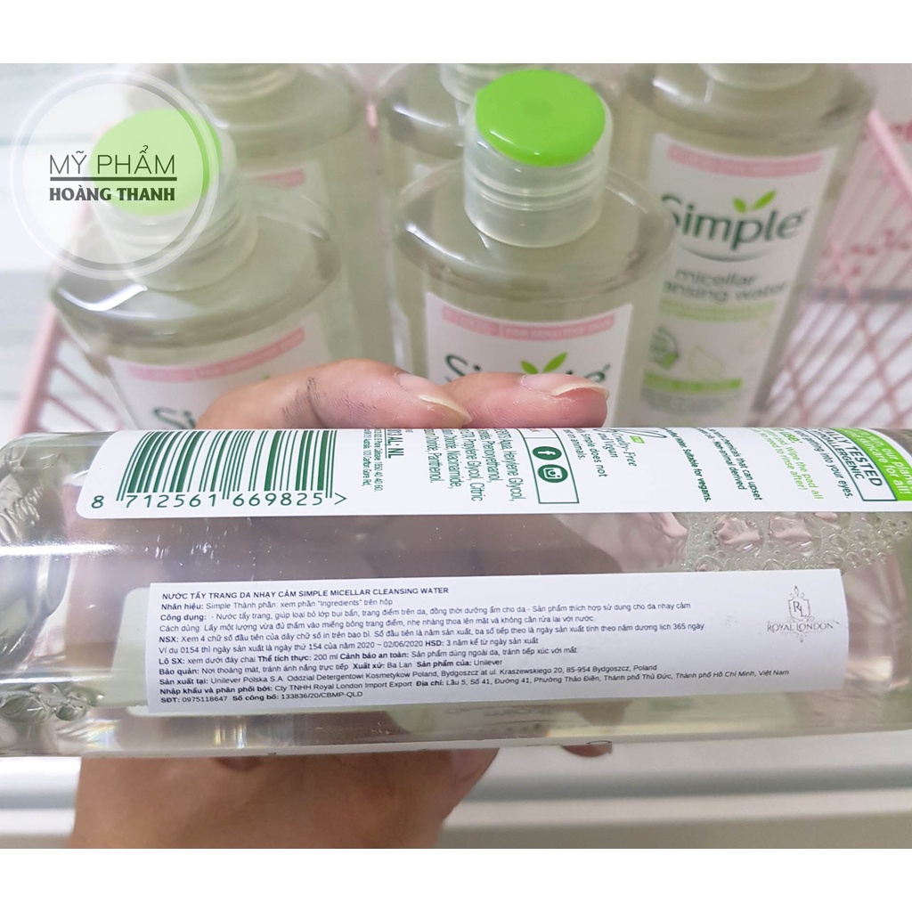 Nước Tẩy Trang Simple Kind To Skin Micellar Cleansing Water 200ml