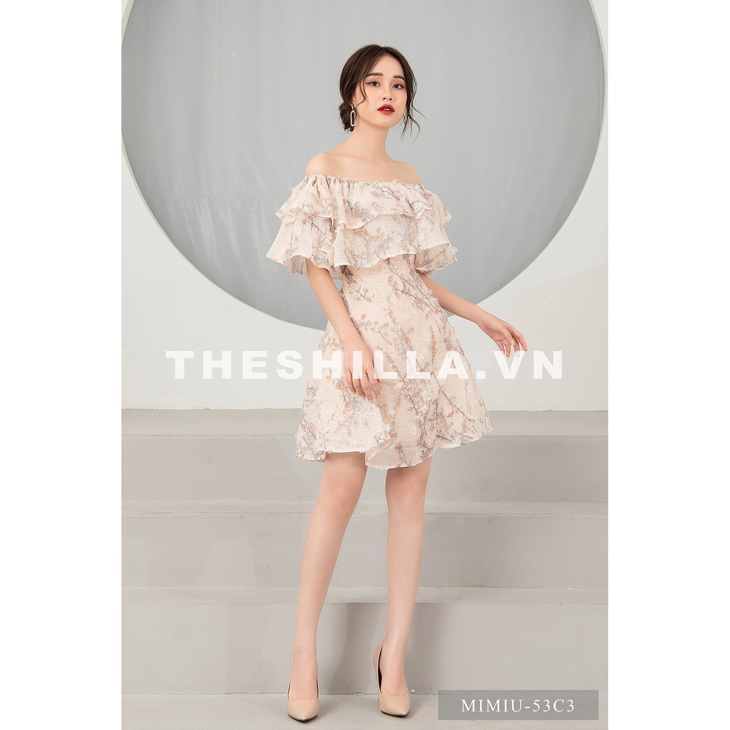 Váy thiết kế cao cấp màu trắng kem trễ vai đính hoa nổi [ Có video + Ảnh thật ] The Shilla - Mimiu-53C3 | BigBuy360 - bigbuy360.vn