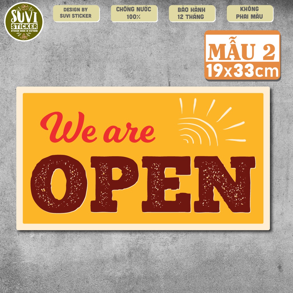 Decal Open khổ lớn trang trí tường, dán kính, trang trí quán cà phê khổ A4, A5 chống nước. MSP: KL13
