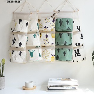 Túi vải treo tường đựng đồ 3 ngăn hình xương rồng dễ thương