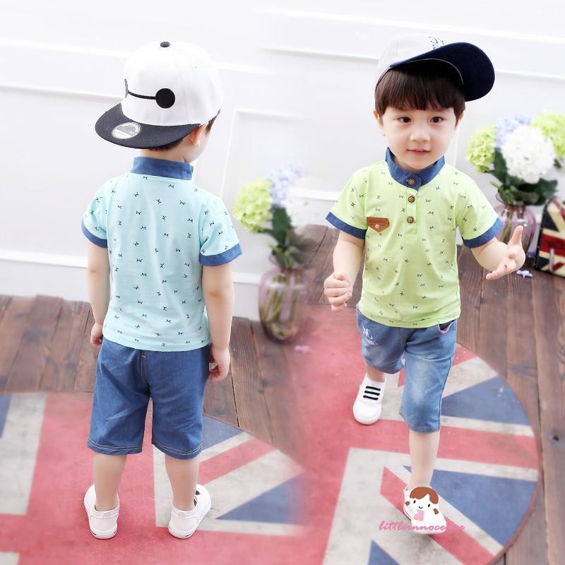 Set áo thun cổ polo ngắn tay + quần thời trang cho bé