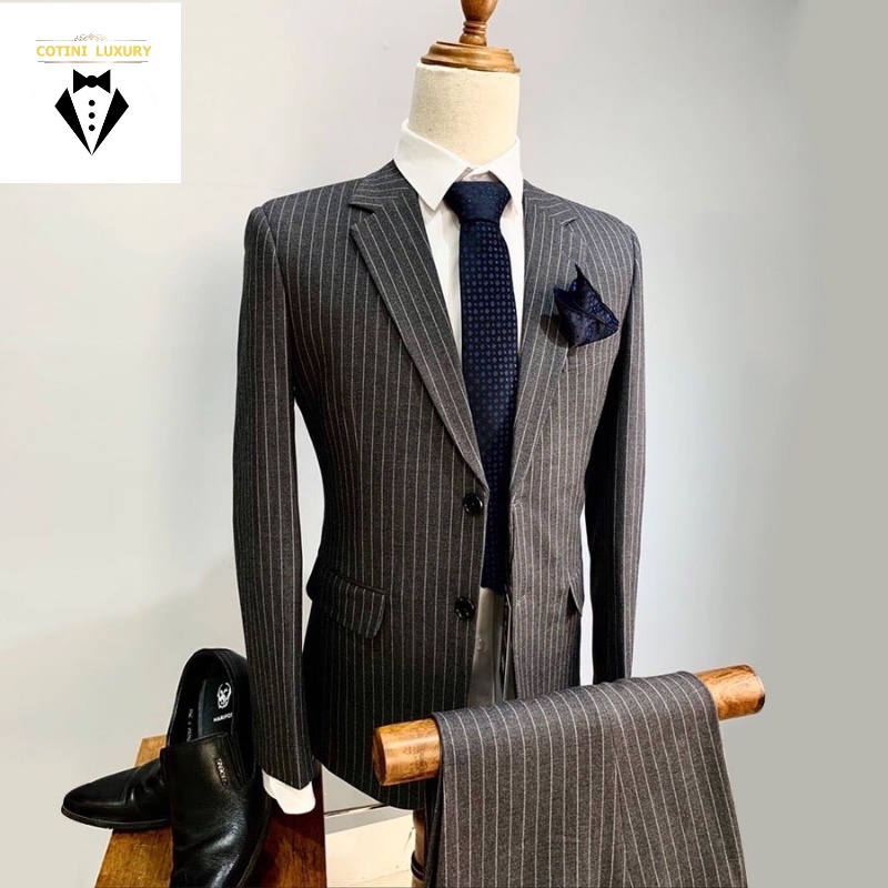 Bộ Vest Nam Công Sở Kẻ Sọc Thiết Kế Cao Cấp