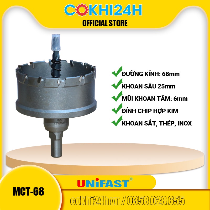 Mũi khoét 68mm Unifast MCT-68 hợp kim [ Phi 68 ]