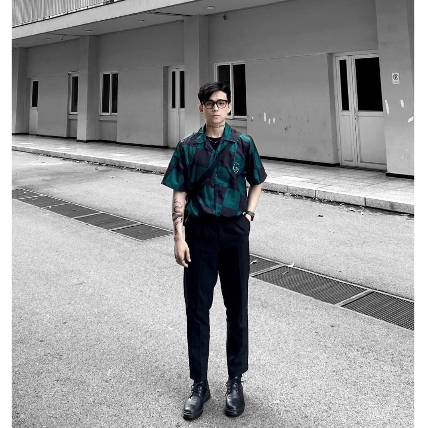 Áo sơ mi nam hoạ tiết DEVIL BOIZ tay ngắn vải lụa form rộng unisex