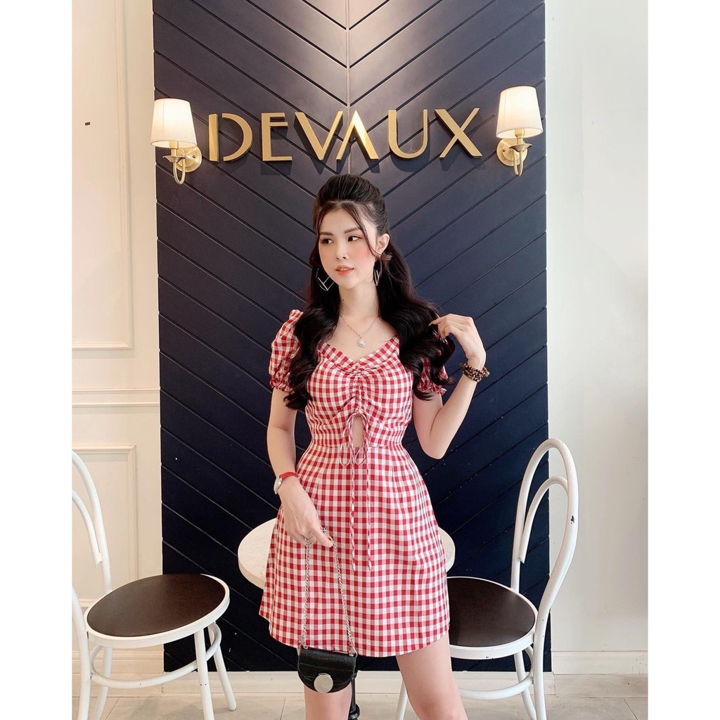 Đầm caro kate rút ngực hở eo dịu dàng TTSA0411