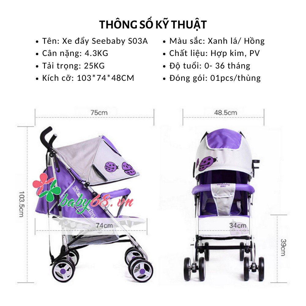 Xe đẩy Seebaby Cánh Cam S03A