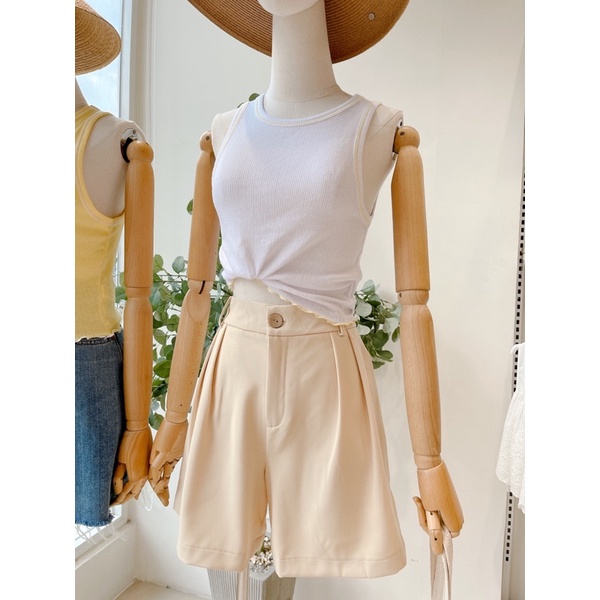Quần short nữ kaki lưng cao co giãn hai ly nút gỗ MIEU - JM05