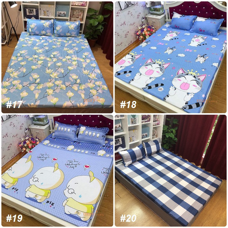 Bộ Drap Giường Bọc Nệm Kèm 2 Vỏ Áo Gối Poly Cotton