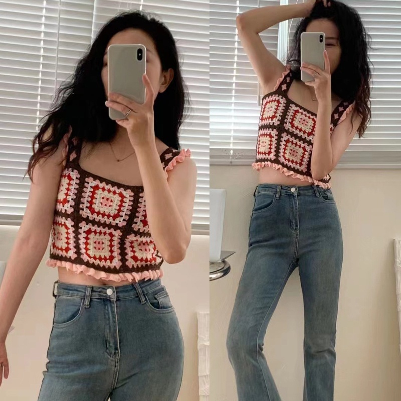 Áo Croptop Không Tay Họa Tiết Hoa Phong Cách Boho Ngọt Ngào Cho Nữ