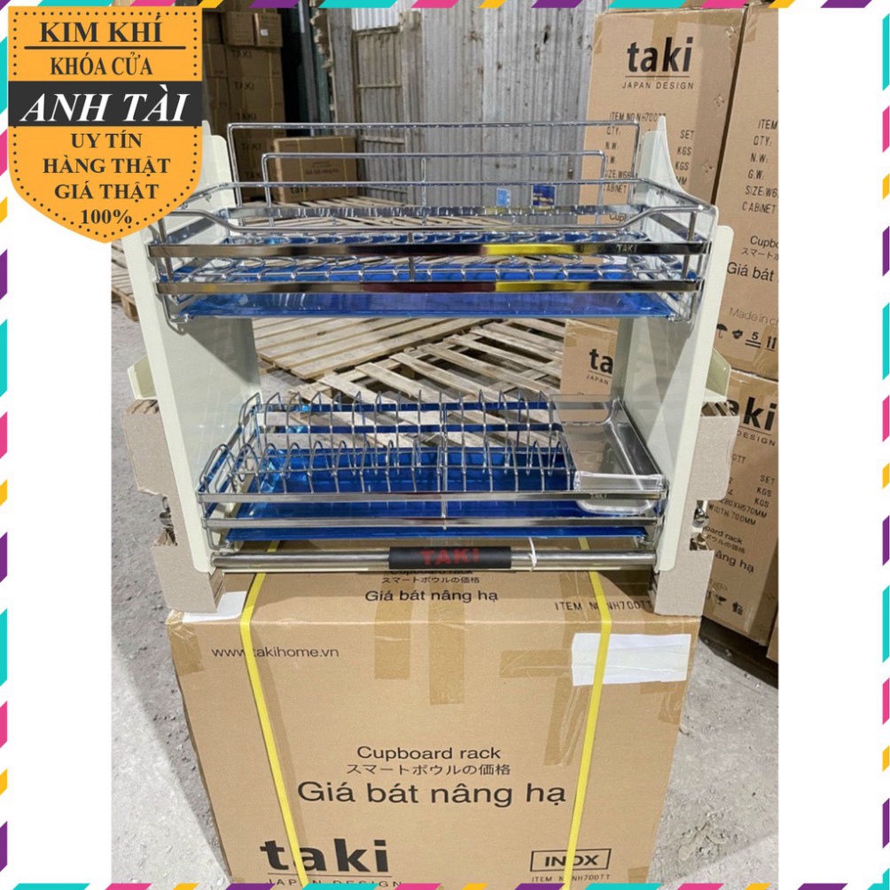 Giá bát nâng hạ, kệ chén đĩa nâng hạ INOX 304 bản full option đủ 2 khay hứng nước kèm ống đũa Mẫu Mới nhất 2023