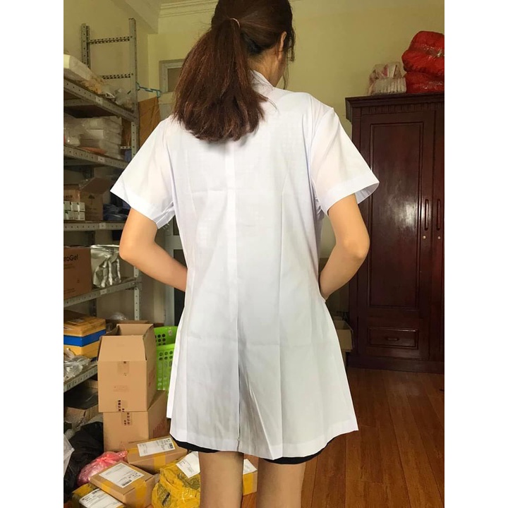 Áo Blue , Blouse Trắng Dáng Ngắn Ngang Đùi Dược Sĩ/Y Tá
