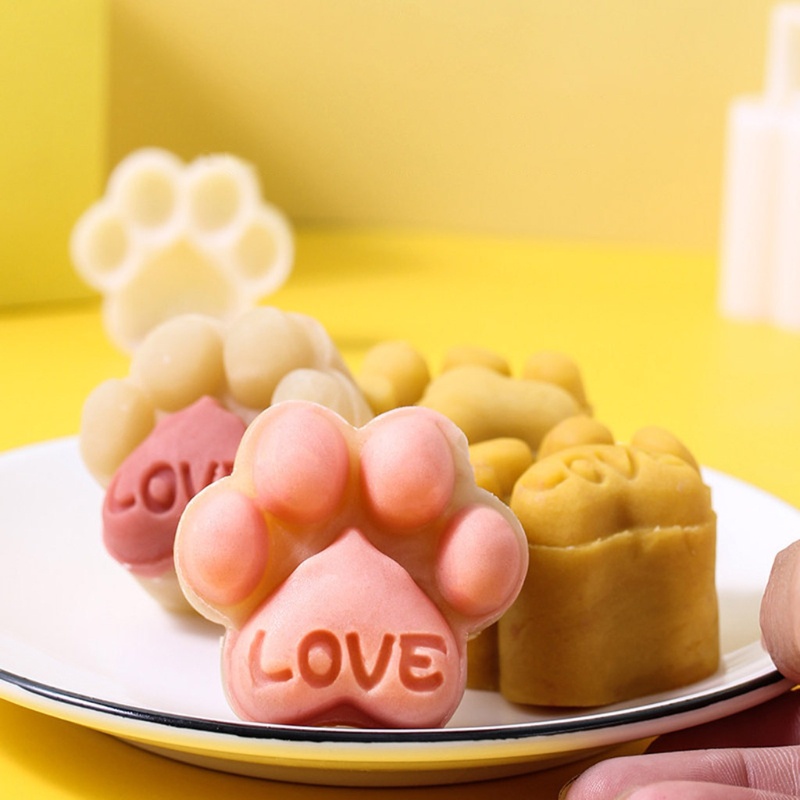 Bộ dụng cụ nhấn cắt làm bánh trung thu và bánh quy 50g DIY với đầu in tạo hình dấu chân mèo bằng nhựa