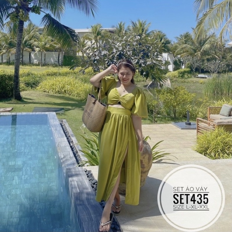 BIGSIZE Set áo váy xẻ tà 55-95kg