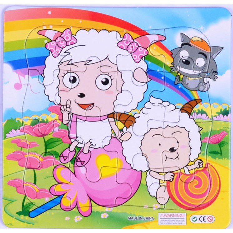 Tranh Xếp Hình Cho bé 16 ô bìa cứng - Bộ xếp hình trẻ em Puzzle kích thích sáng tạo Duashop