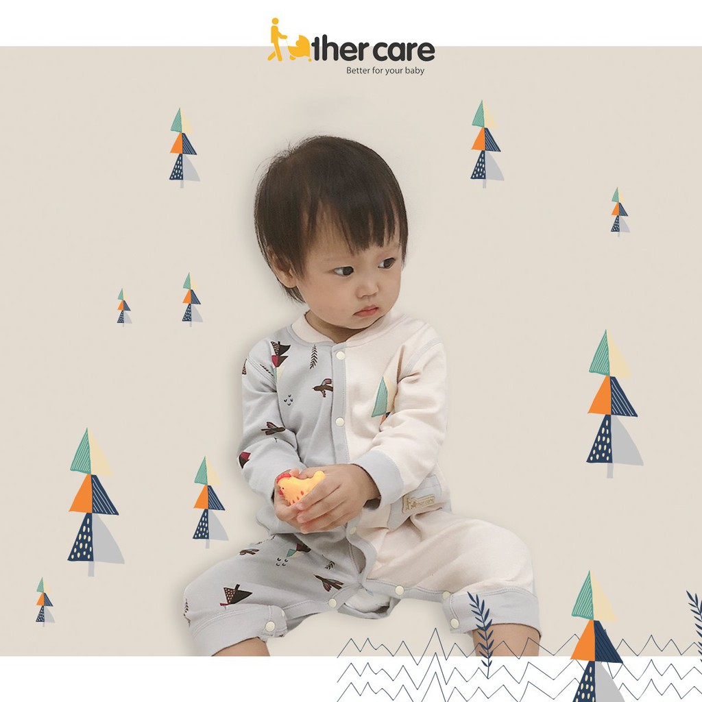 Body sơ sinh Dài Tay FatherCare Cài Giữa Nỉ - Cây Thông FC819