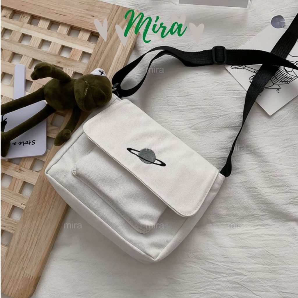 Túi Xách Nữ Đeo Chéo Tote Canvas Đựng Điênh Thoại Đi Chơi Thêu Hình Địa Cầu Ulzzang Hàn Quốc MIRA-TV58002