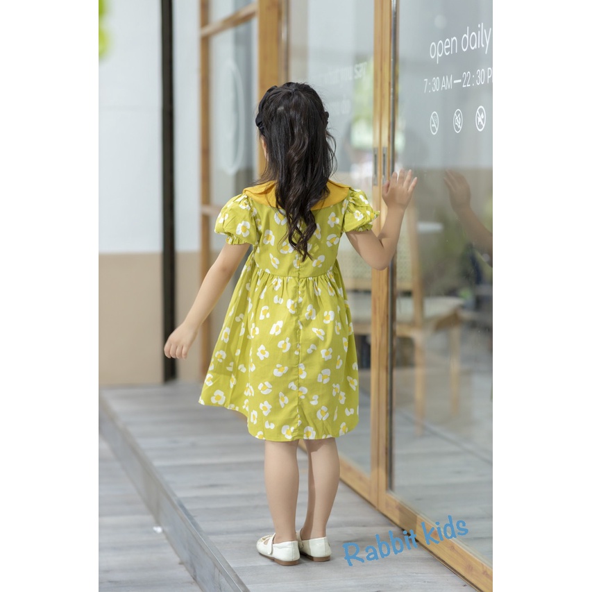 Váy Mùa Hè Bé Gái💝FREESHIP💝Rabbit Kids-Đầm Size Đại Cho Bé 8-40kg Xanh Cốm Cổ Vàng Chất Đũi Mềm Mại Thoáng Mát