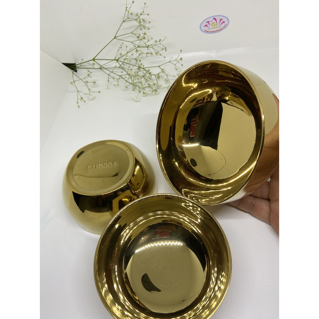 Chén inox 304 cách nhiệt 2 lớp Hàn Quốc an toàn có cả trắng & vàng titan sáng bóng không nóng