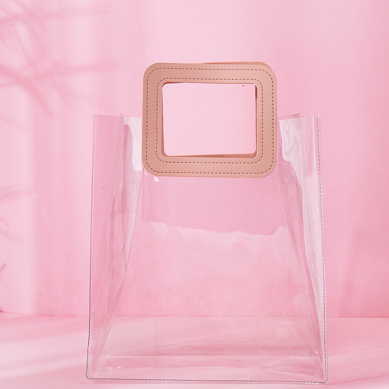 [Quai Hồng - Nhựa Siêu Dày] Túi Nhựa Trong Suốt Dé Store Có Quai Cầm Bằng Da Phong Cách Hàn Quốc