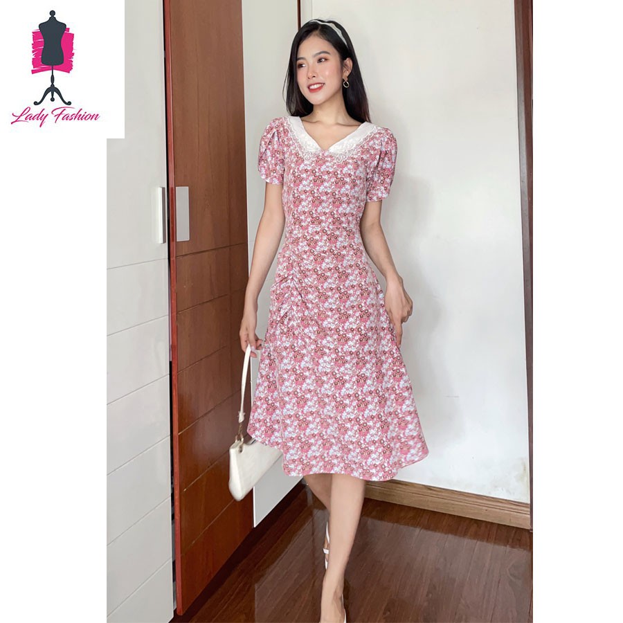 Đầm hoa nhí nhún eo-MS010