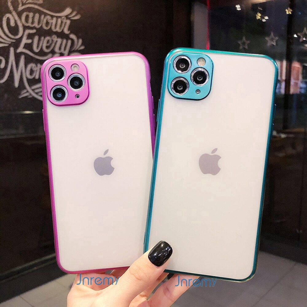 Ốp điện thoại mềm trong suốt mặt nhám mạ điện bảo vệ camera dành cho iPhone 11 Pro Max XR XS Max 8 7 Plus X