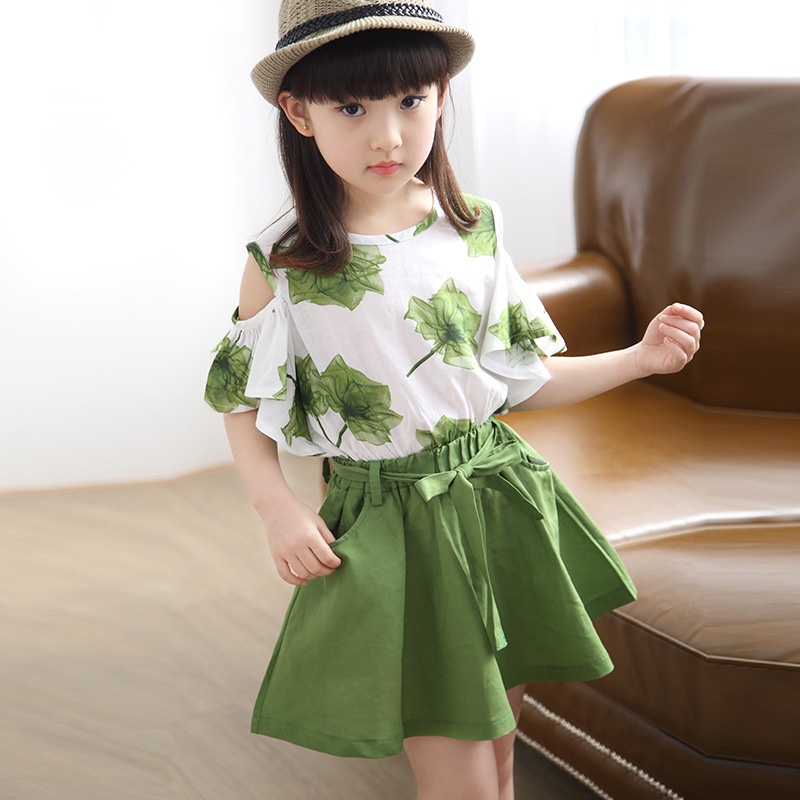 Bộ Áo Thun + Đầm Thể Thao In Họa Tiết Lá Phong Xinh Xắn Thời Trang Mùa Hè Cho Bé Gái Từ 3-4 - 5 Đến 6 Đến 7 Đến 8-9 - 10-11 - 12-13 Tuổi