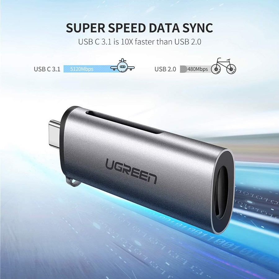 Đầu đọc thẻ nhớ SD/TF Ugreen 50704 chuẩn USB Type C cao cấp - HapuStore