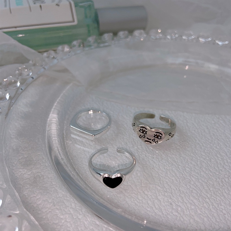 Nhẫn Hình Mặt Cười Màu Đen Phong Cách hip hop Cổ Điển Thời Trang Cho Nữ