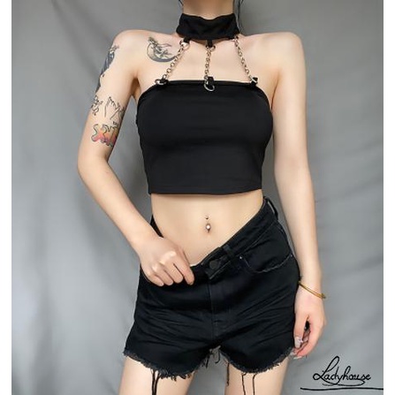 Áo Hai Dây Dáng Ôm Hở Lưng Phối Dây Xích Thời Trang Mùa Hè Cá Tính Dành Cho Bạn Nữ