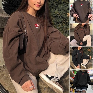 Áo sweater tay dài cổ tròn họa tiết nấm cổ điển dành cho nữ