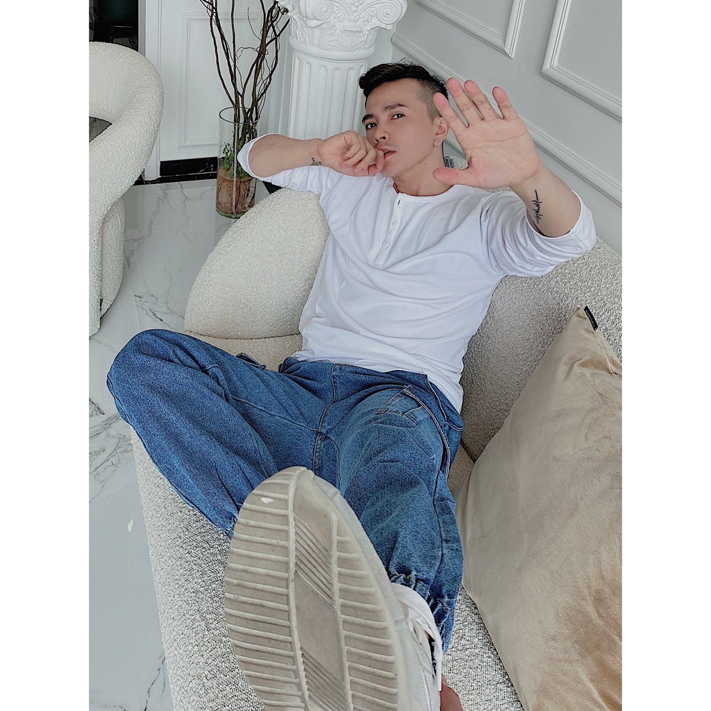 Thun trắng tay dài cổ nút siêu sang | BigBuy360 - bigbuy360.vn