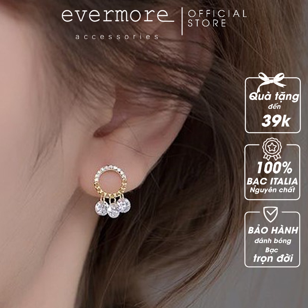 Bông tai bạc EVERMORE, khuyên tai thả đính đá lấp lánh bạc Ý 925, phong cách minimalist, thanh lịch, sang trọng - H029