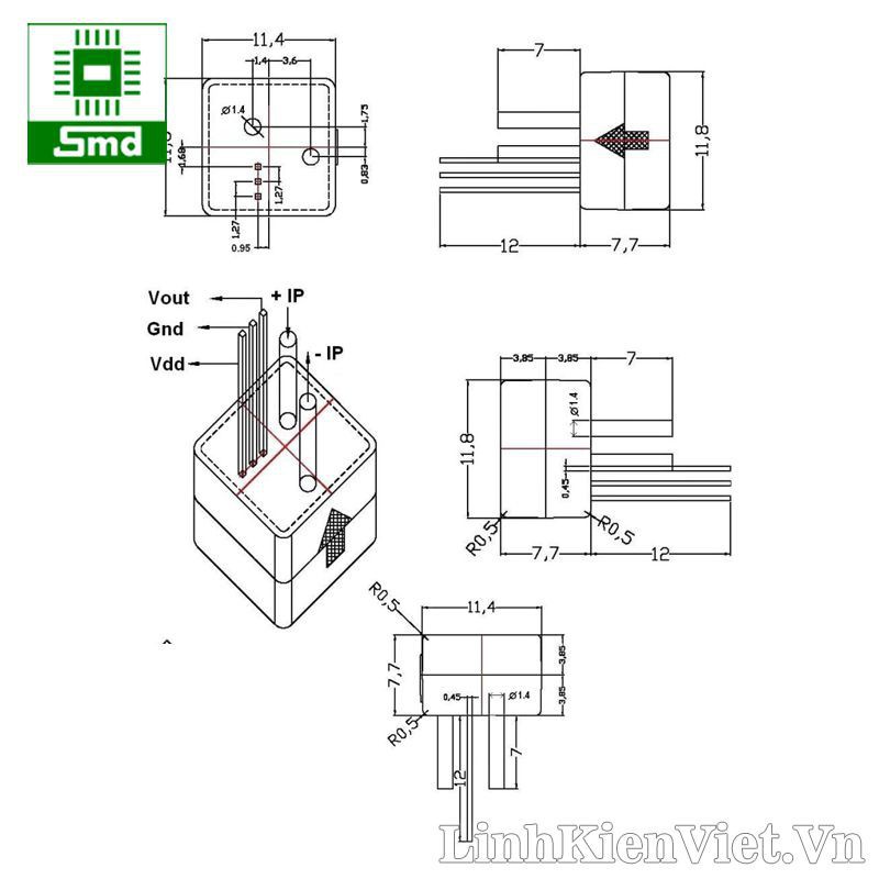 Cảm biến dòng Hall WCS2720 (20A - 64mV/A)