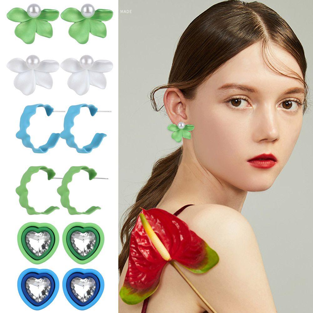 HS Hoa Tai Hình Tam Giác Màu Xanh Lá / Trắng / Xanh Dương Thời Trang Mùa Xuân